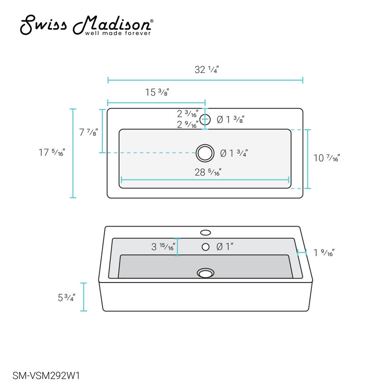 Swiss Madison Voltaire White Marble Ceramic Rectangular Vessel Bathroom
